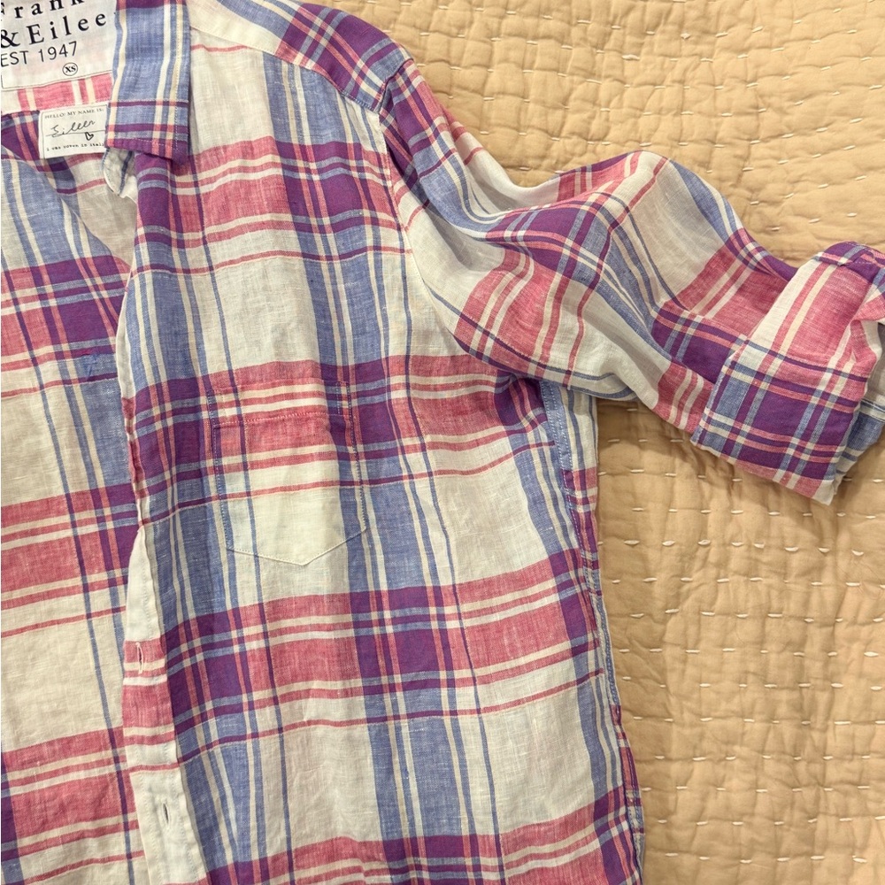 Frank & Eileen “Eileen” White Pink/Blue Plaid linen button up Shirt